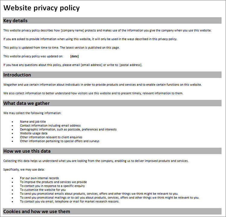 website policy sample