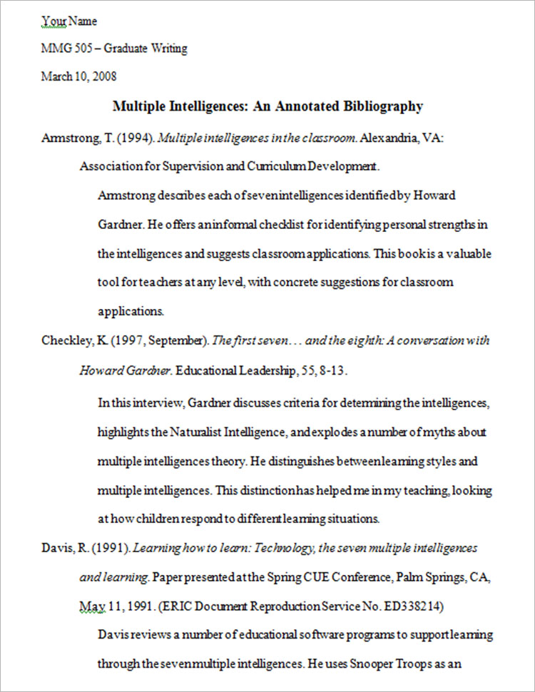 Sample annotated bibliography template