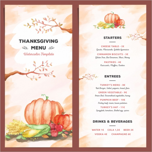 Thanksgiving Menu Template Printable