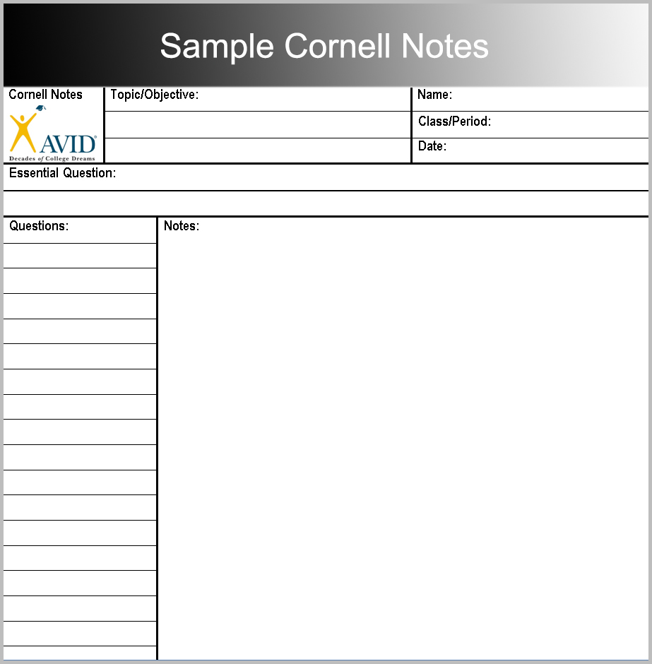 Avid Cornell Note Template