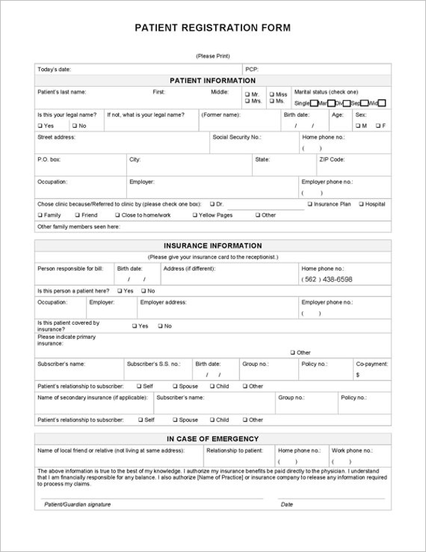 Patient Registration Form Template from www.creativetemplate.net