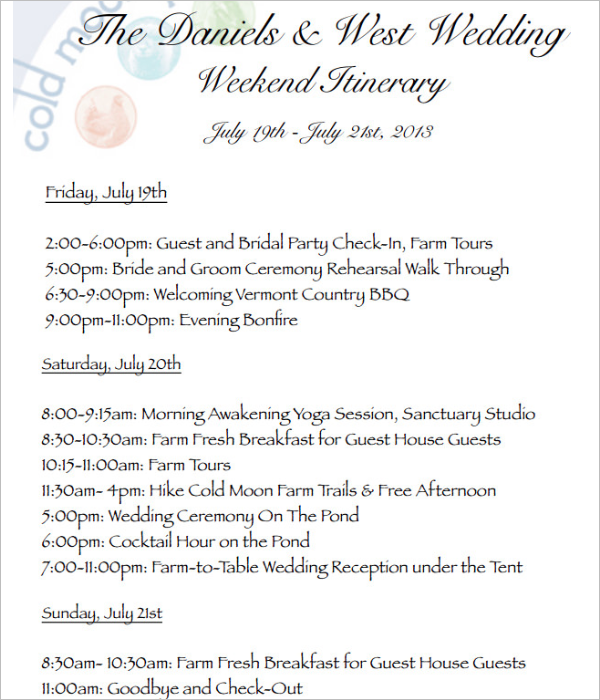 Wedding Weekend Schedule Template from www.creativetemplate.net