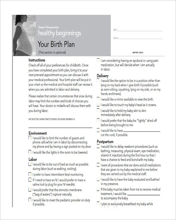 One Page Birth Plan Template from www.creativetemplate.net