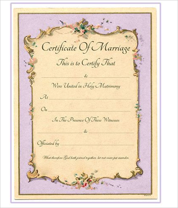 Marriage Certificate Template Free Download
