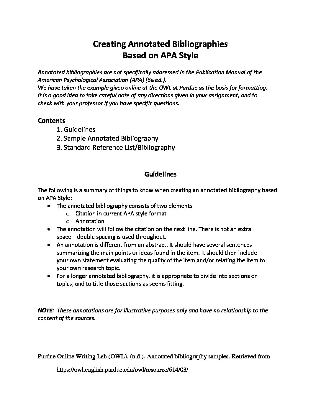 annotated bibliography organizational format
