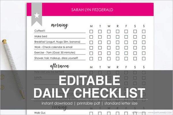 Daily Checklist Template Printable