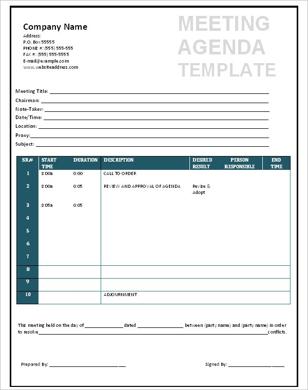 Simple Board Meeting Agenda Template