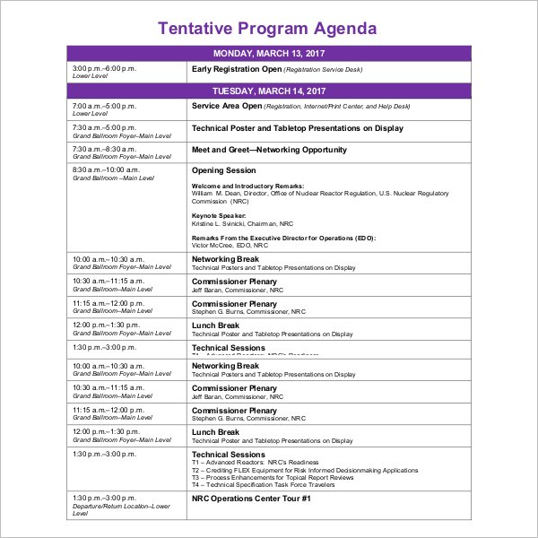 Tentative Program Agenda Template
